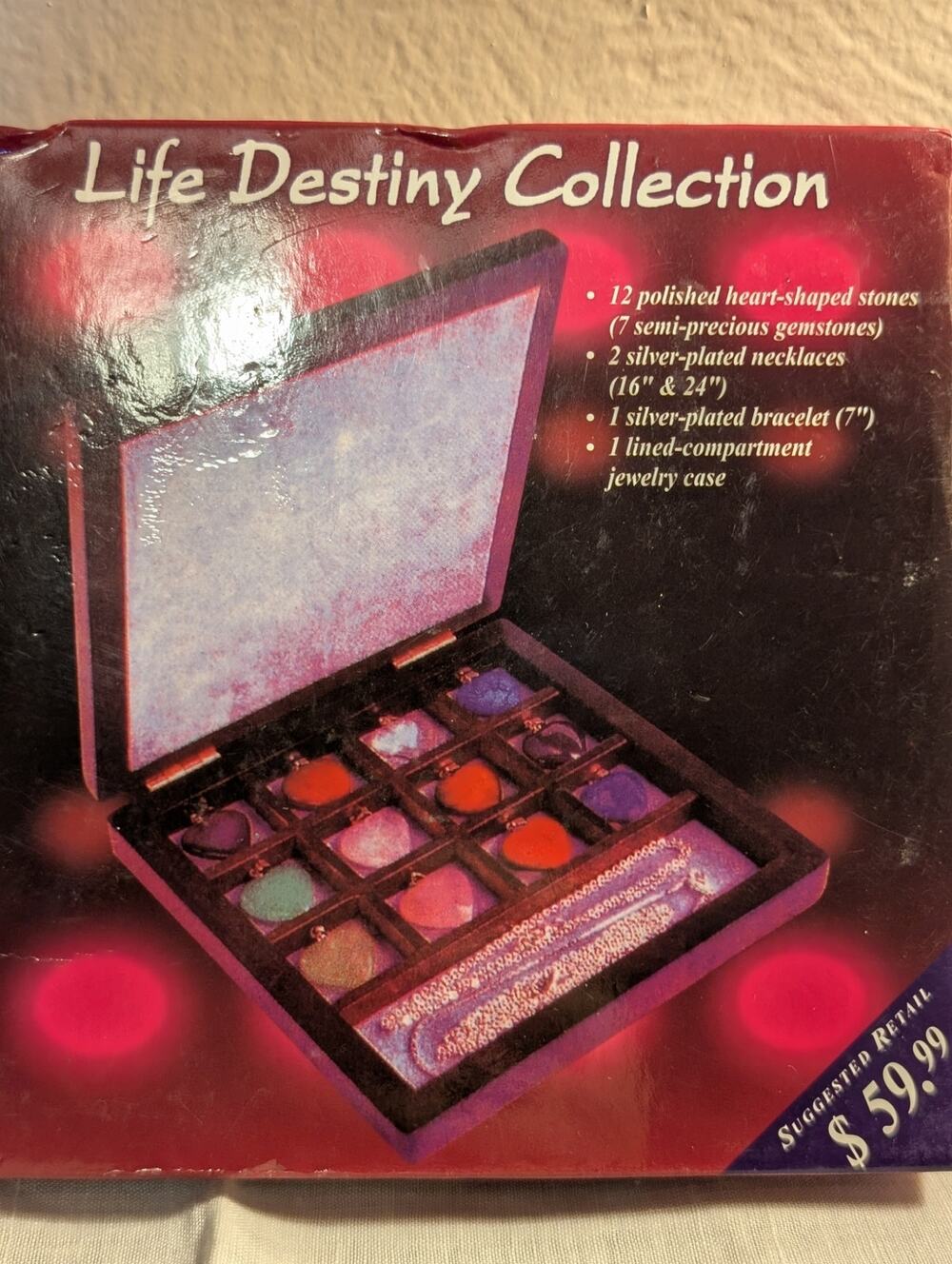 Life Destiny Collection Stone Heart Pendants & Chains in Hinged Box